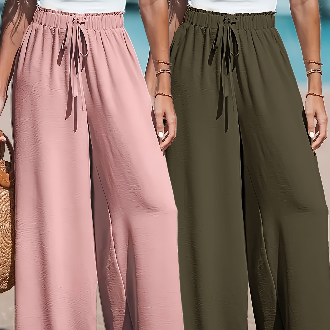 2-Pack Women's High-Waisted Wide-Leg Casual Pants