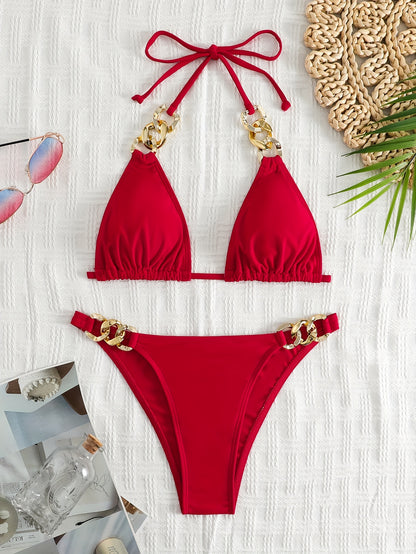 Women's Split Swimwear Chainless Sleeveless Sexy Bikini