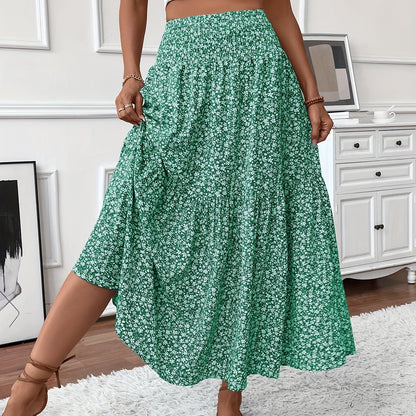 DP021742 Women's Casual Ditsy Floral Elastic Waist Pocket Skirt