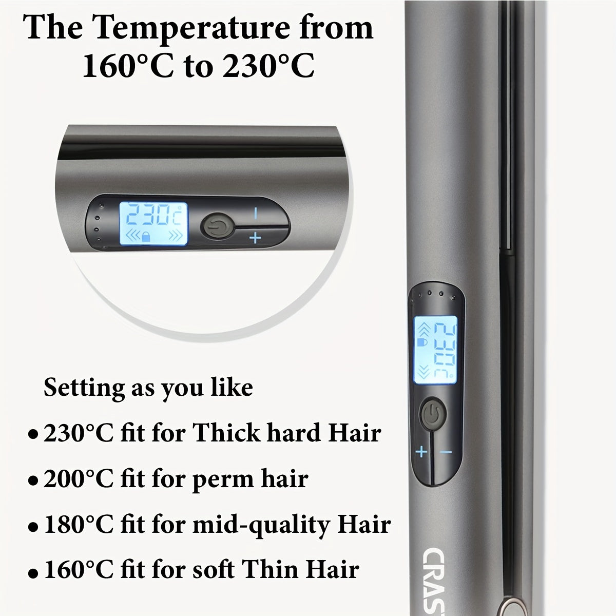 CRASTS Professional Hair Straightener & Curler - Dual-Use, 5-Level Temperature Control, 220V with Display Screen,