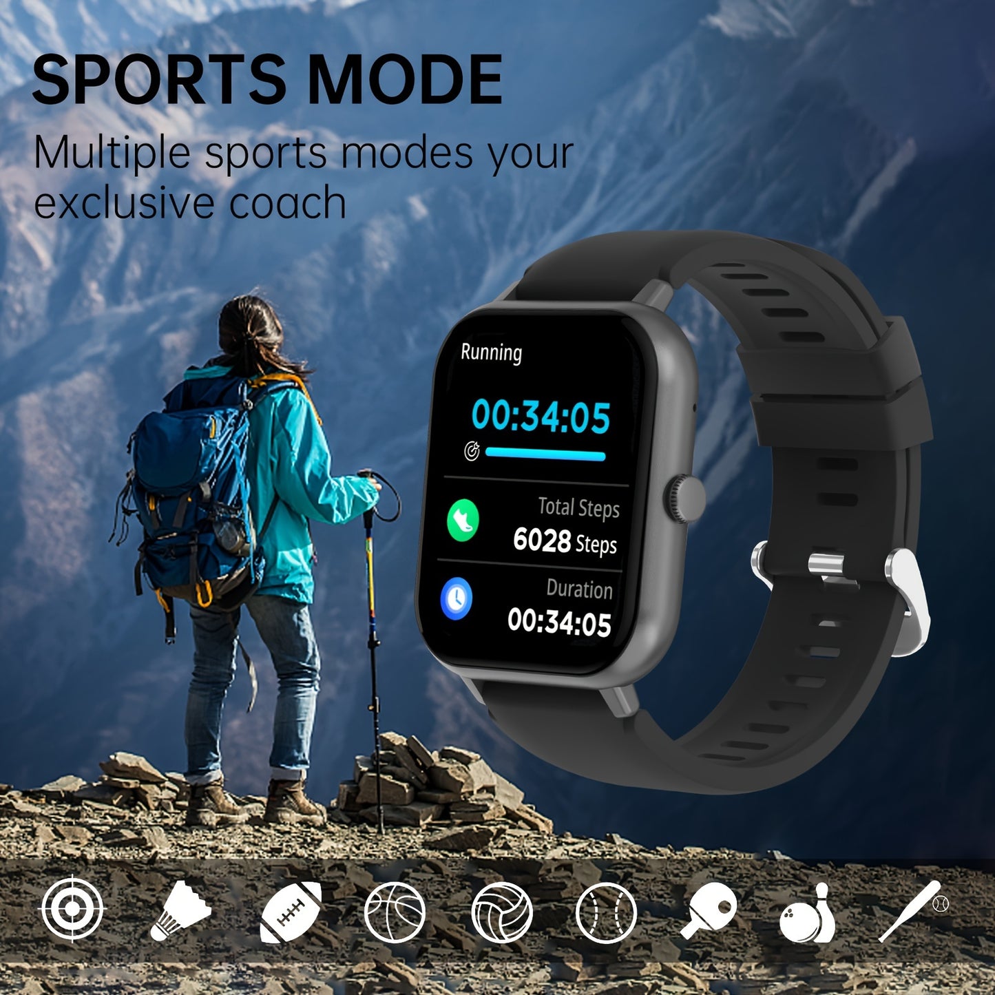 Smartwatch with Touch Screen, Call & Text Functions, and 100+ Sports Modes