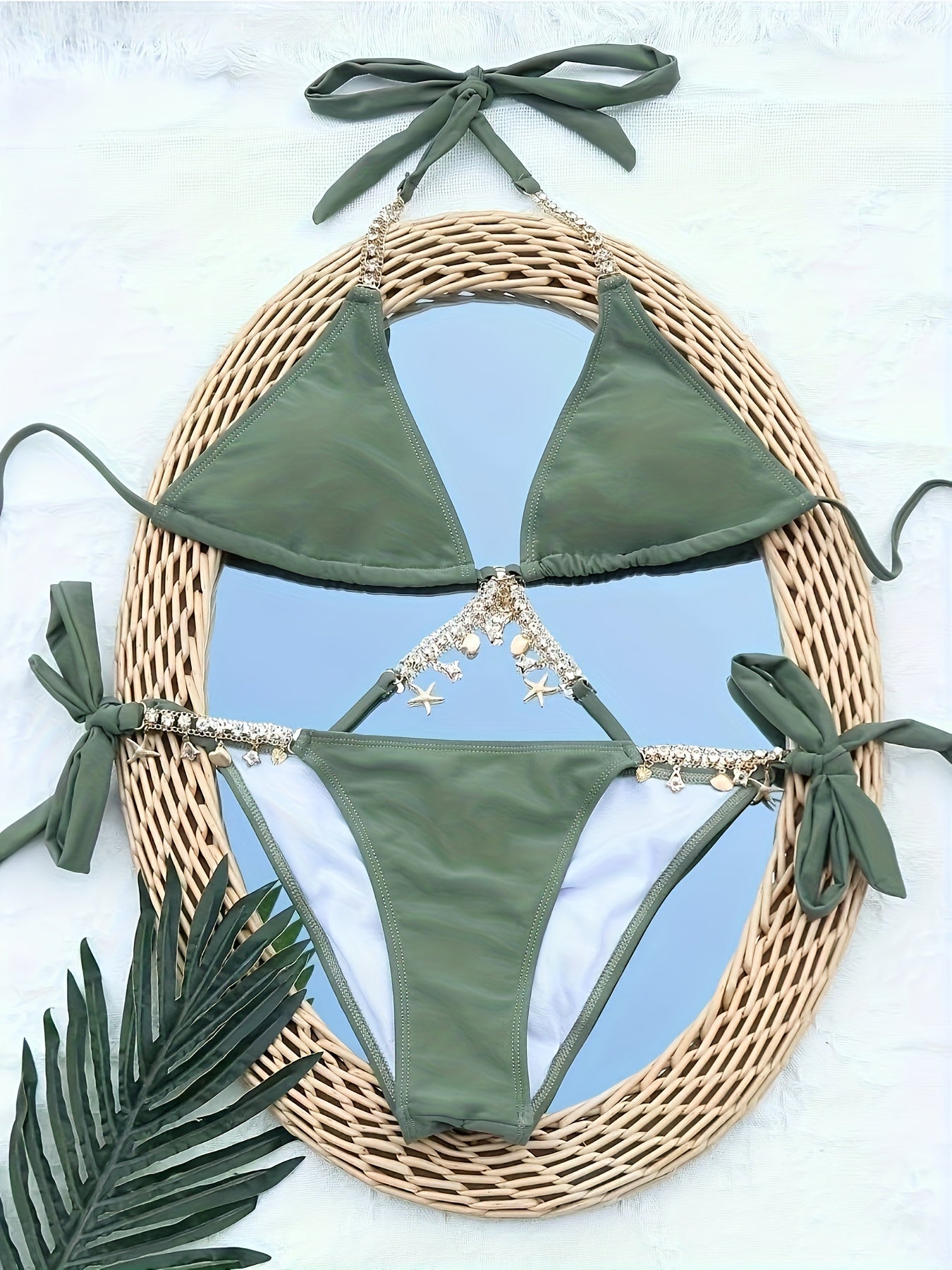 Elegant Rhinestone Bikini Set with Deep V Neck