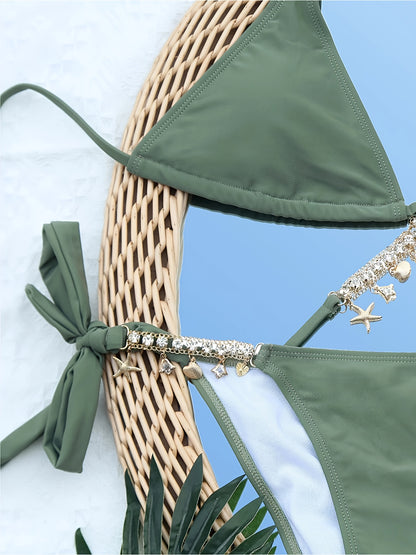 Elegant Rhinestone Bikini Set with Deep V Neck