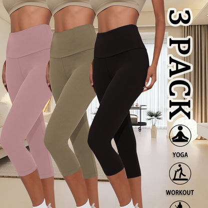 3-Pack Women's High-Waisted Capri Pants for Workout