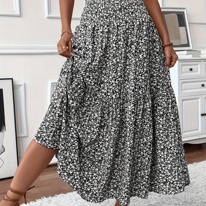 DP021742 Women's Casual Ditsy Floral Elastic Waist Pocket Skirt