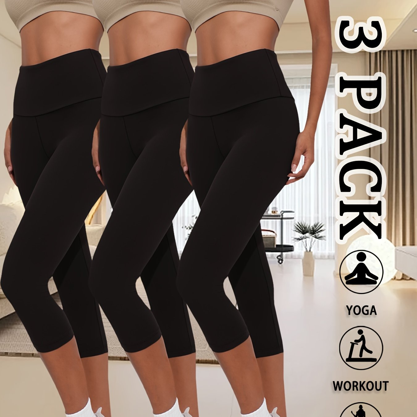 3-Pack Women's High-Waisted Capri Pants for Workout