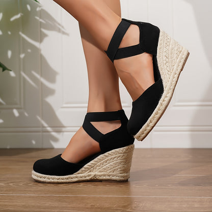 Women's Wedge Heeled, Casual Elastic Band Summer Shoes, Comfortable Espadrille