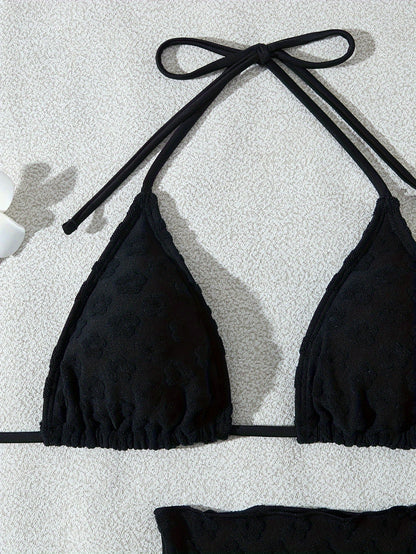 Women's Warm Color Floral Three-Piece Bikini Swimsuit