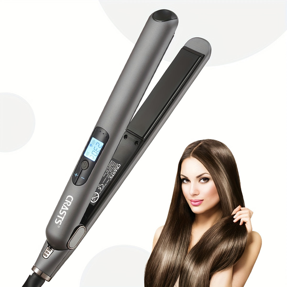 CRASTS Professional Hair Straightener & Curler - Dual-Use, 5-Level Temperature Control, 220V with Display Screen,