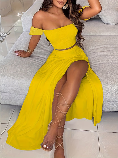 Bohemian Women's Tube Top and Midi Skirt Set