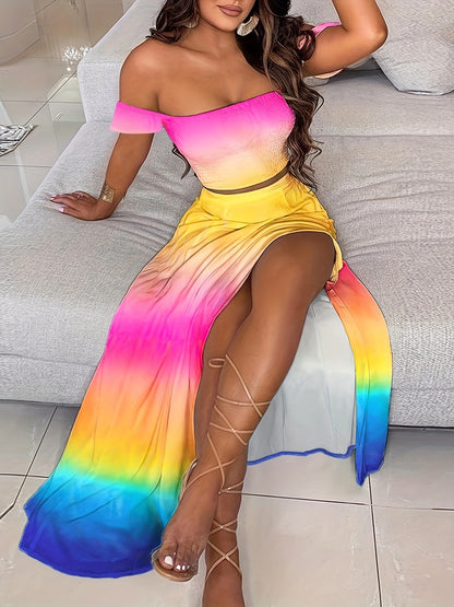 Bohemian Women's Tube Top and Midi Skirt Set