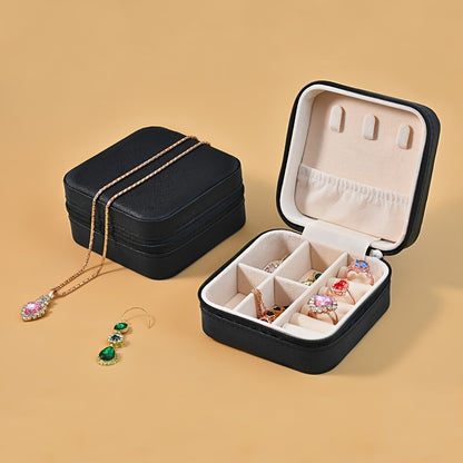 Luxurious Faux Leather Jewelry Organizer Box with Zipper and Multiple Compartments
