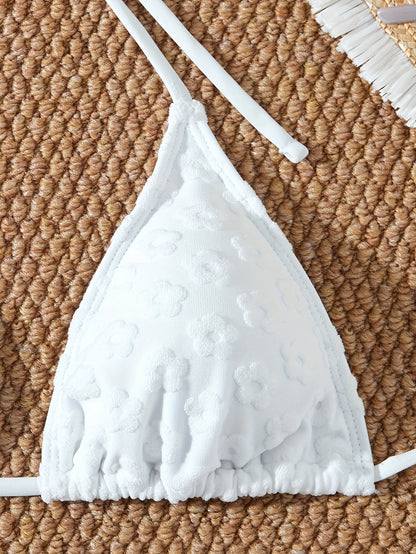 Women's Warm Color Floral Three-Piece Bikini Swimsuit