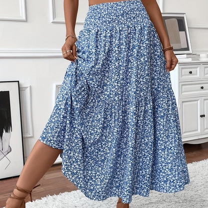 DP021742 Women's Casual Ditsy Floral Elastic Waist Pocket Skirt
