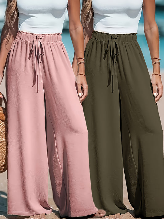 2-Pack Women's High-Waisted Wide-Leg Casual Pants