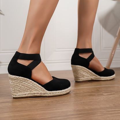 Women's Wedge Heeled, Casual Elastic Band Summer Shoes, Comfortable Espadrille