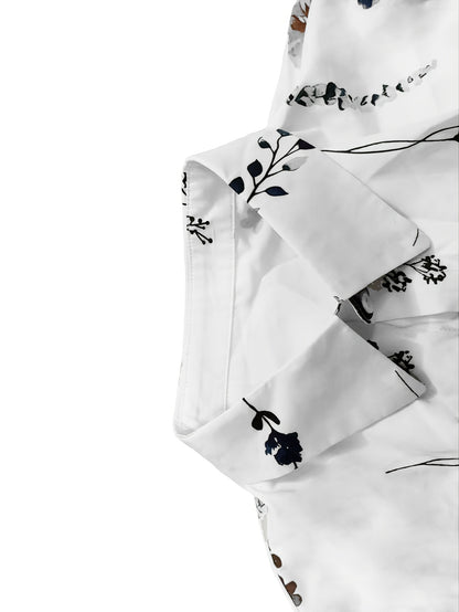 Elegant And Fresh Vacation-Style Floral Print Shirt Dress.