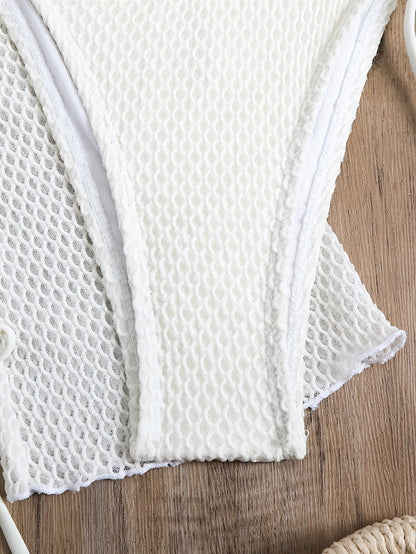 Lauvoco Women's 4-Piece Swimwear Set with Off-Shoulder Cover-Up and Mesh Skirt