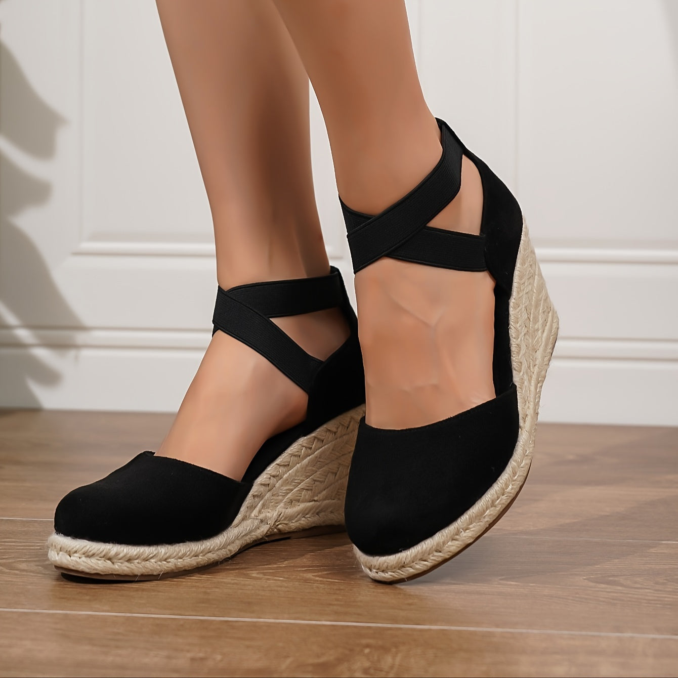 Women's Wedge Heeled, Casual Elastic Band Summer Shoes, Comfortable Espadrille