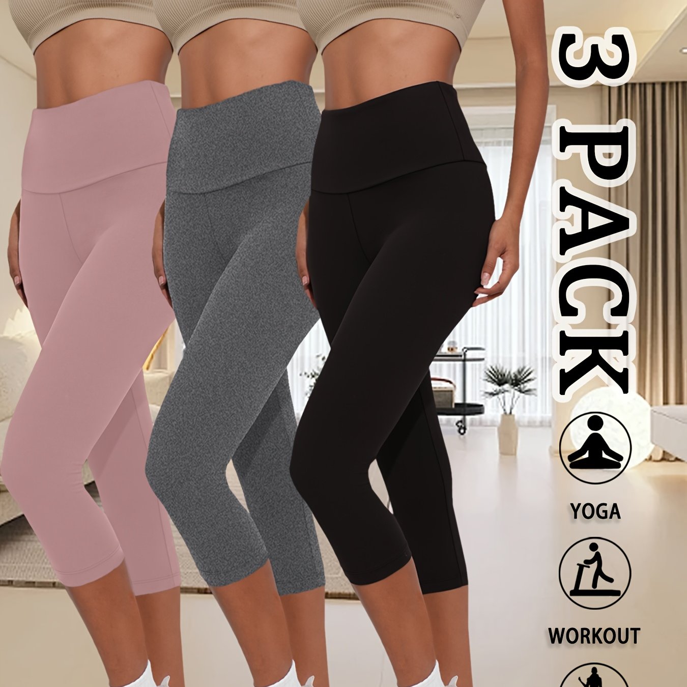 3-Pack Women's High-Waisted Capri Pants for Workout