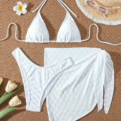 Women's Warm Color Floral Three-Piece Bikini Swimsuit