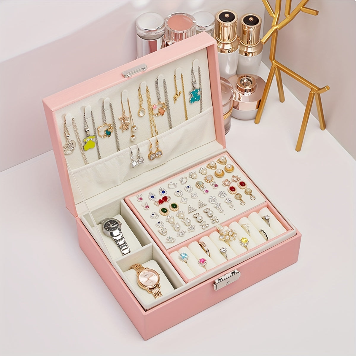 Large Capacity Double-Layer Jewelry Box for Women