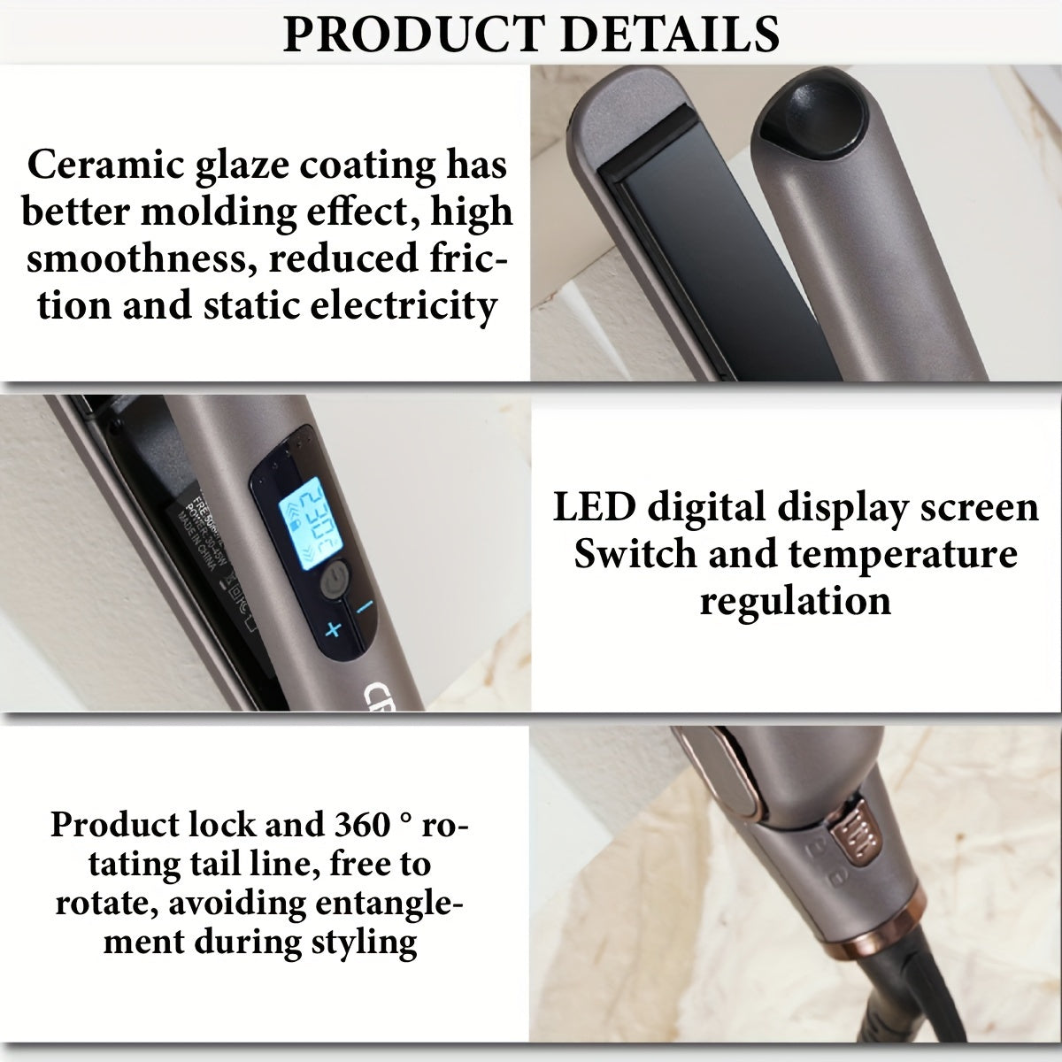 CRASTS Professional Hair Straightener & Curler - Dual-Use, 5-Level Temperature Control, 220V with Display Screen,