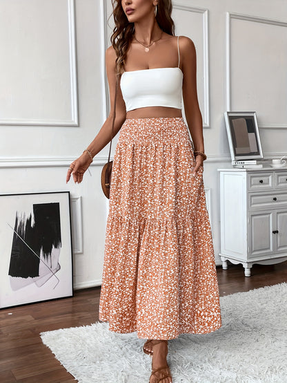 DP021742 Women's Casual Ditsy Floral Elastic Waist Pocket Skirt