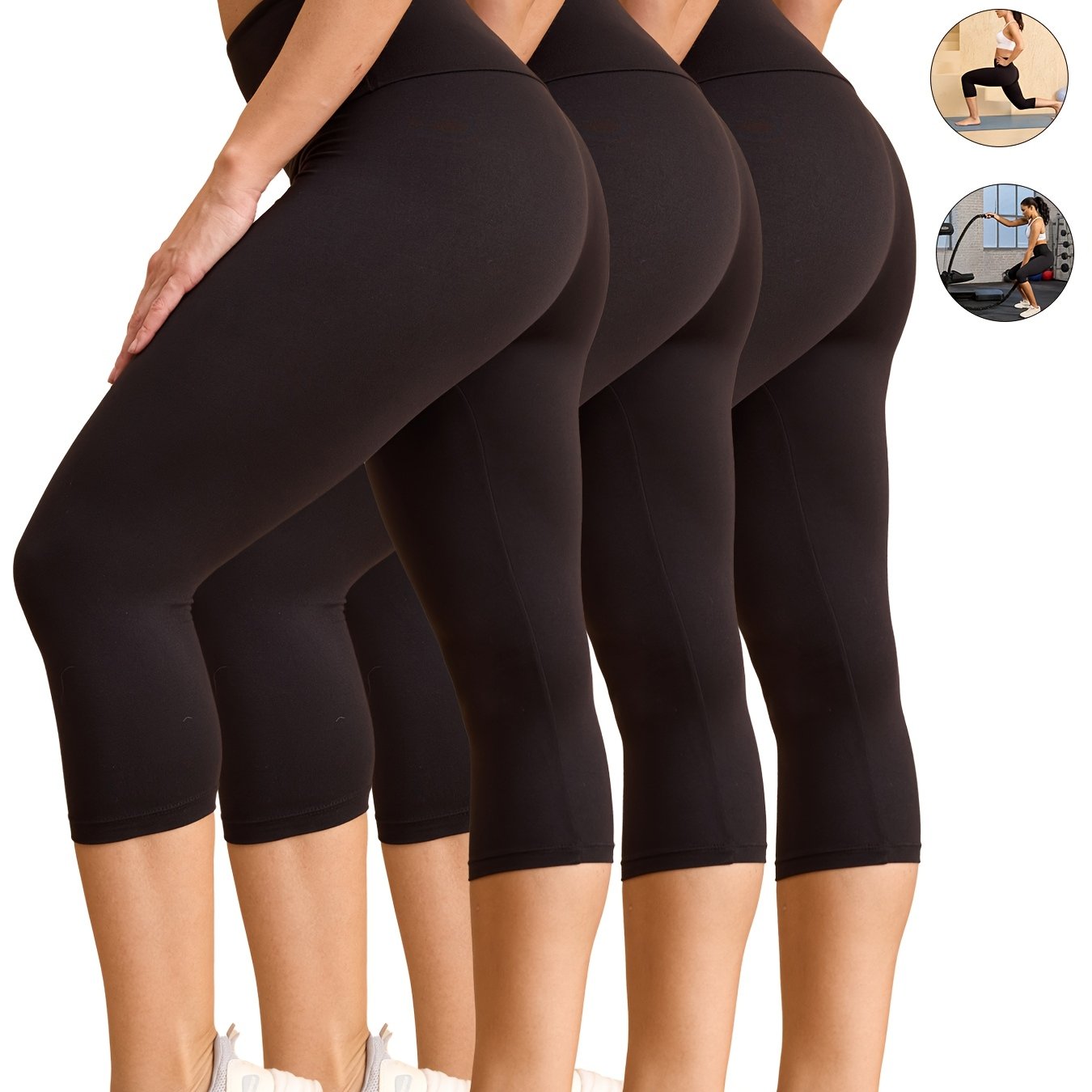 3-Pack Women's High-Waisted Capri Pants for Workout