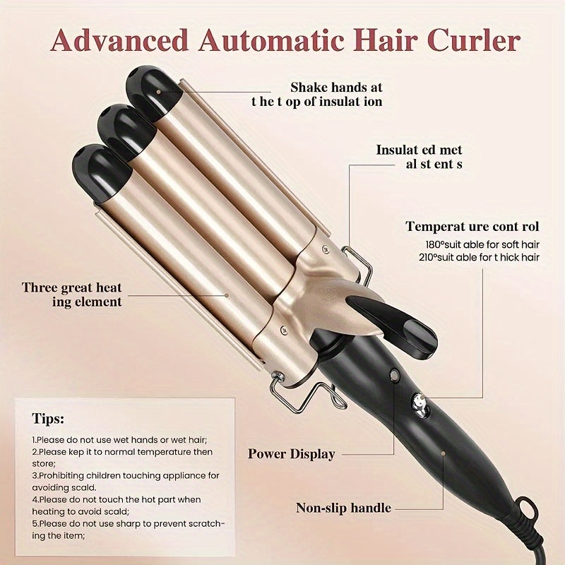 22mm Quick Heating Ceramic Three-Tube Beach Wave Curler Styling Tool
