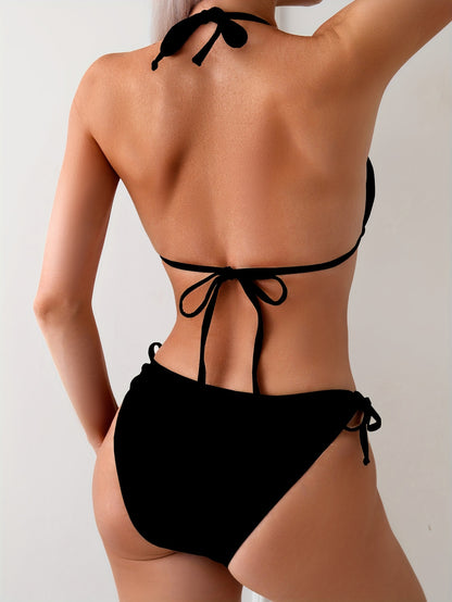 2-Piece Women's Triangular Neck Tie Bikini in Retro Bohemian Style