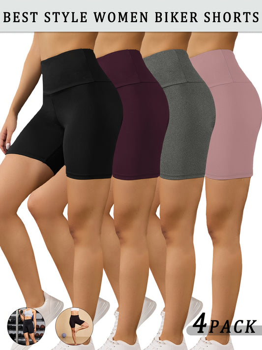 4-Pack Women's High-Waisted Biker Shorts for Workout