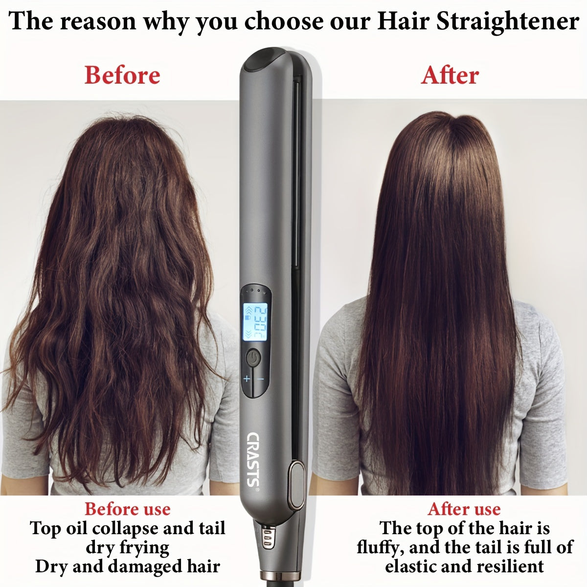 CRASTS Professional Hair Straightener & Curler - Dual-Use, 5-Level Temperature Control, 220V with Display Screen,