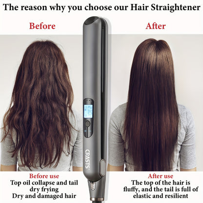 CRASTS Professional Hair Straightener & Curler - Dual-Use, 5-Level Temperature Control, 220V with Display Screen,
