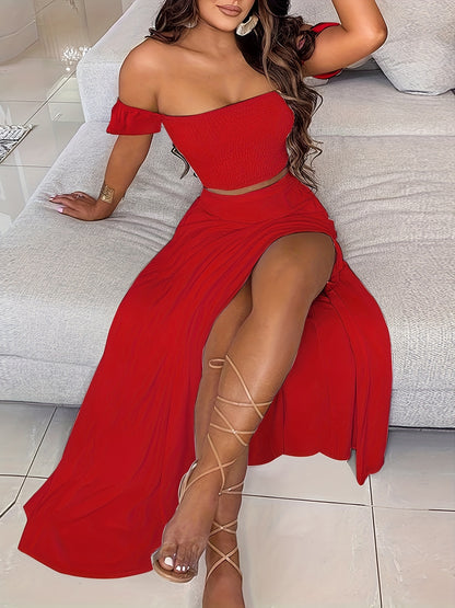 Bohemian Women's Tube Top and Midi Skirt Set