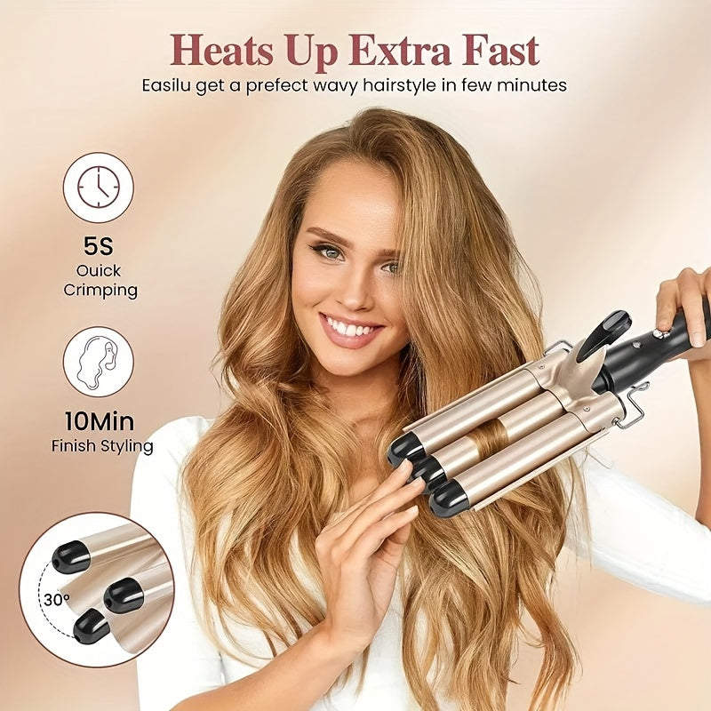 22mm Quick Heating Ceramic Three-Tube Beach Wave Curler Styling Tool