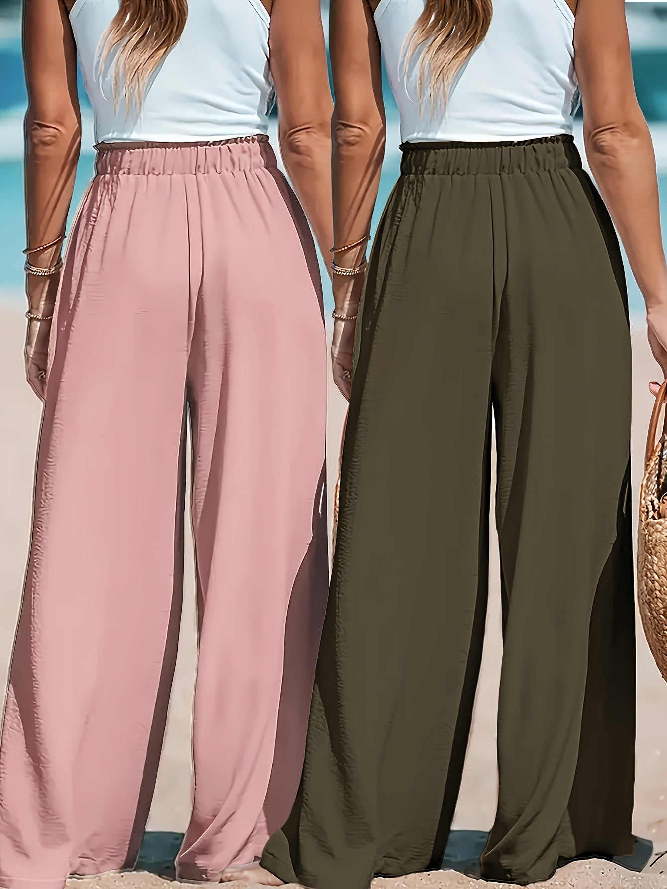 2-Pack Women's High-Waisted Wide-Leg Casual Pants