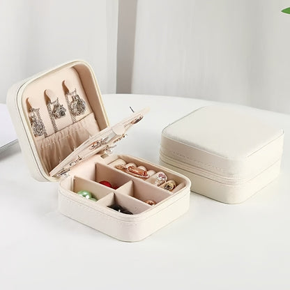 Luxurious Faux Leather Jewelry Organizer Box with Zipper and Multiple Compartments