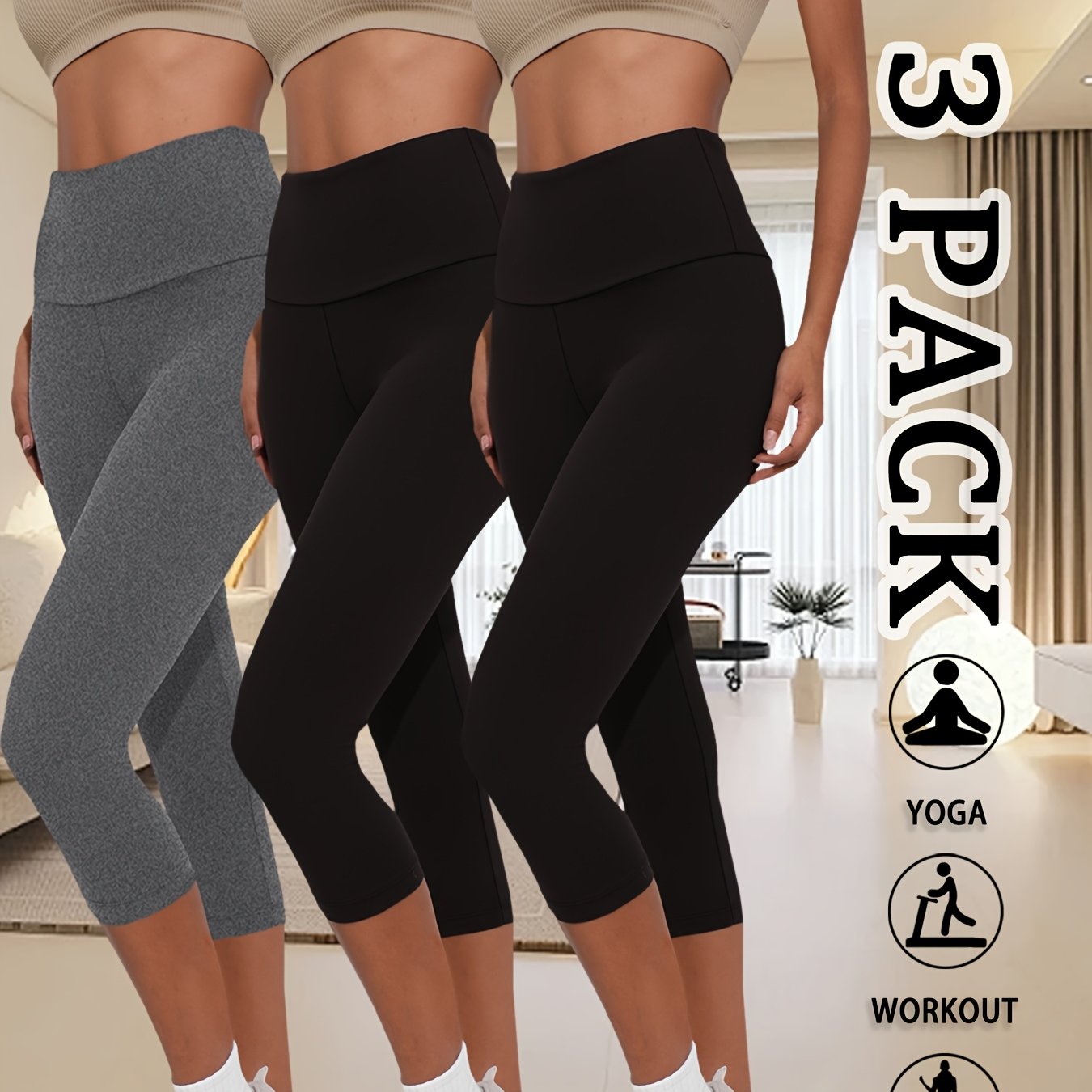 3-Pack Women's High-Waisted Capri Pants for Workout