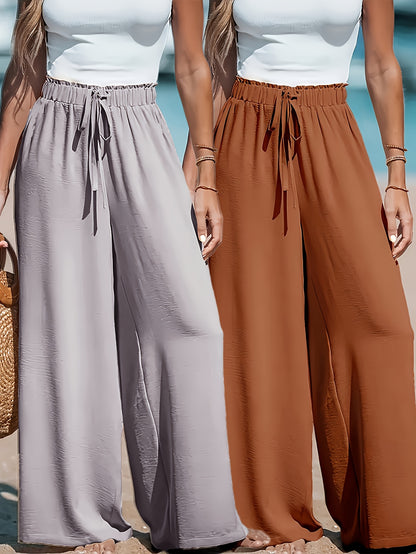 2-Pack Women's High-Waisted Wide-Leg Casual Pants
